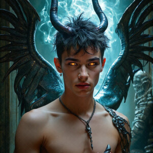 AI-generated hot sexy male demon art — handsome succubus demons with dark wings emerging from the ruins of hell. Dark & Legendary Collection. 240+ images by Jeff Dupler.