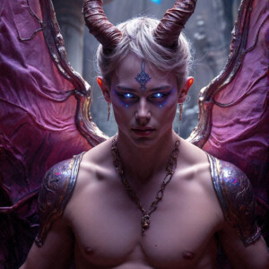 AI-generated hot sexy male demon art — handsome succubus demons with dark wings emerging from the ruins of hell. Dark & Legendary Collection. 240+ images by Jeff Dupler.