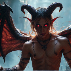 AI-generated hot sexy male demon art — handsome succubus demons with dark wings emerging from the ruins of hell. Dark & Legendary Collection. 240+ images by Jeff Dupler.