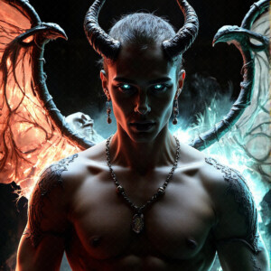 AI-generated hot sexy male demon art — handsome succubus demons with dark wings emerging from the ruins of hell. Dark & Legendary Collection. 240+ images by Jeff Dupler.