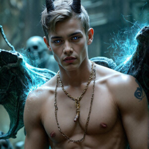 AI-generated hot sexy male demon art — handsome succubus demons with dark wings emerging from the ruins of hell. Dark & Legendary Collection. 240+ images by Jeff Dupler.