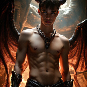 AI-generated hot sexy male demon art — handsome succubus demons with dark wings emerging from the ruins of hell. Dark & Legendary Collection. 240+ images by Jeff Dupler.