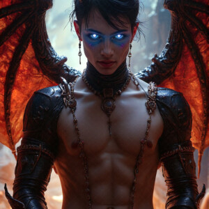 AI-generated hot sexy male demon art — handsome succubus demons with dark wings emerging from the ruins of hell. Dark & Legendary Collection. 240+ images by Jeff Dupler.