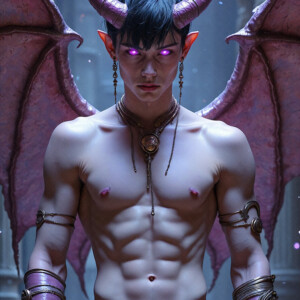 AI-generated hot sexy male demon art — handsome succubus demons with dark wings emerging from the ruins of hell. Dark & Legendary Collection. 240+ images by Jeff Dupler.