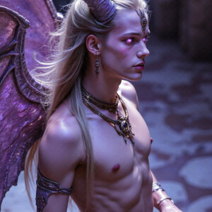 AI-generated hot sexy male demon art — handsome succubus demons with dark wings emerging from the ruins of hell. Dark & Legendary Collection. 240+ images by Jeff Dupler.