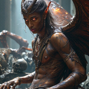 AI-generated hot sexy male demon art — handsome succubus demons with dark wings emerging from the ruins of hell. Dark & Legendary Collection. 240+ images by Jeff Dupler.