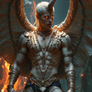 AI-generated hot sexy male demon art — handsome succubus demons with dark wings emerging from the ruins of hell. Dark & Legendary Collection. 240+ images by Jeff Dupler.