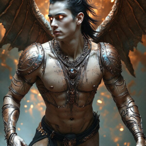 AI-generated hot sexy male demon art — handsome succubus demons with dark wings emerging from the ruins of hell. Dark & Legendary Collection. 240+ images by Jeff Dupler.