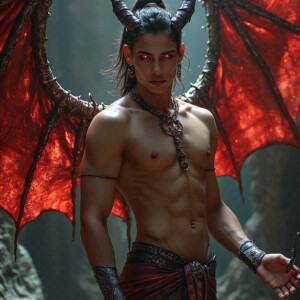 AI-generated hot sexy male demon art — handsome succubus demons with dark wings emerging from the ruins of hell. Dark & Legendary Collection. 240+ images by Jeff Dupler.