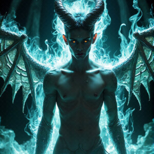 AI-generated hot sexy male demon art — handsome succubus demons with dark wings emerging from the ruins of hell. Dark & Legendary Collection. 240+ images by Jeff Dupler.