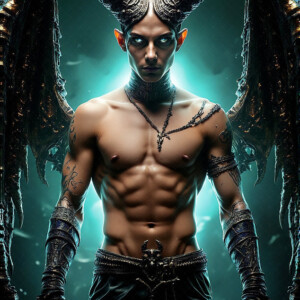 AI-generated hot sexy male demon art — handsome succubus demons with dark wings emerging from the ruins of hell. Dark & Legendary Collection. 240+ images by Jeff Dupler.