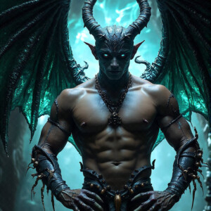 AI-generated hot sexy male demon art — handsome succubus demons with dark wings emerging from the ruins of hell. Dark & Legendary Collection. 240+ images by Jeff Dupler.