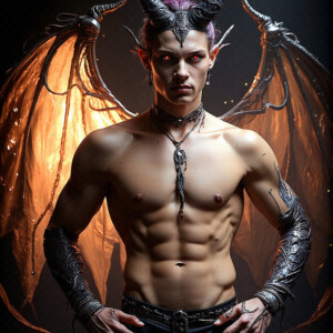 AI-generated hot sexy male demon art — handsome succubus demons with dark wings emerging from the ruins of hell. Dark & Legendary Collection. 240+ images by Jeff Dupler.
