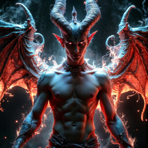 AI-generated hot sexy male demon art — handsome succubus demons with dark wings emerging from the ruins of hell. Dark & Legendary Collection. 240+ images by Jeff Dupler.