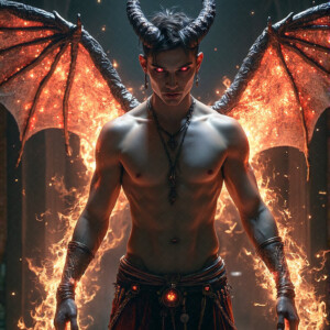 AI-generated hot sexy male demon art — handsome succubus demons with dark wings emerging from the ruins of hell. Dark & Legendary Collection. 240+ images by Jeff Dupler.