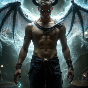 AI-generated hot sexy male demon art — handsome succubus demons with dark wings emerging from the ruins of hell. Dark & Legendary Collection. 240+ images by Jeff Dupler.