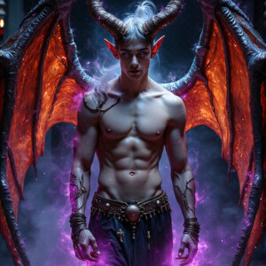 AI-generated hot sexy male demon art — handsome succubus demons with dark wings emerging from the ruins of hell. Dark & Legendary Collection. 240+ images by Jeff Dupler.
