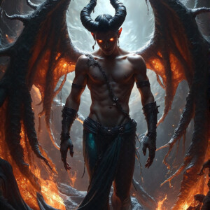AI-generated hot sexy male demon art — handsome succubus demons with dark wings emerging from the ruins of hell. Dark & Legendary Collection. 240+ images by Jeff Dupler.