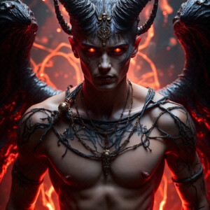 AI-generated hot sexy male demon art — handsome succubus demons with dark wings emerging from the ruins of hell. Dark & Legendary Collection. 240+ images by Jeff Dupler.