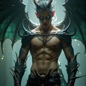 AI-generated hot sexy male demon art — handsome succubus demons with dark wings emerging from the ruins of hell. Dark & Legendary Collection. 240+ images by Jeff Dupler.