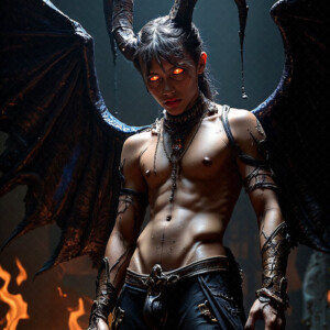 AI-generated hot sexy male demon art — handsome succubus demons with dark wings emerging from the ruins of hell. Dark & Legendary Collection. 240+ images by Jeff Dupler.