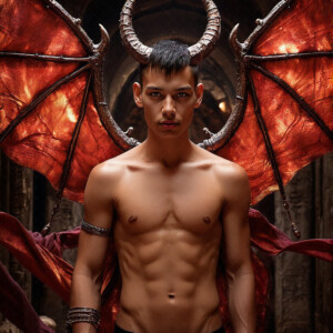 AI-generated hot sexy male demon art — handsome succubus demons with dark wings emerging from the ruins of hell. Dark & Legendary Collection. 240+ images by Jeff Dupler.