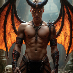 AI-generated hot sexy male demon art — handsome succubus demons with dark wings emerging from the ruins of hell. Dark & Legendary Collection. 240+ images by Jeff Dupler.
