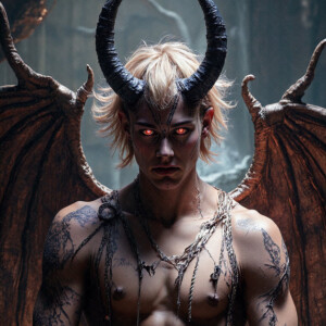AI-generated hot sexy male demon art — handsome succubus demons with dark wings emerging from the ruins of hell. Dark & Legendary Collection. 240+ images by Jeff Dupler.