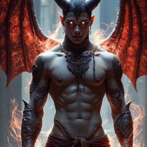AI-generated hot sexy male demon art — handsome succubus demons with dark wings emerging from the ruins of hell. Dark & Legendary Collection. 240+ images by Jeff Dupler.