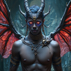 AI-generated hot sexy male demon art — handsome succubus demons with dark wings emerging from the ruins of hell. Dark & Legendary Collection. 240+ images by Jeff Dupler.