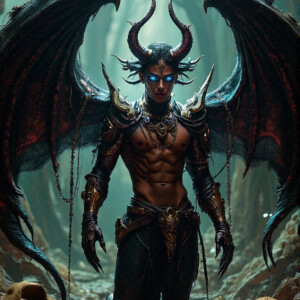 AI-generated hot sexy male demon art — handsome succubus demons with dark wings emerging from the ruins of hell. Dark & Legendary Collection. 240+ images by Jeff Dupler.