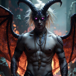 AI-generated hot sexy male demon art — handsome succubus demons with dark wings emerging from the ruins of hell. Dark & Legendary Collection. 240+ images by Jeff Dupler.
