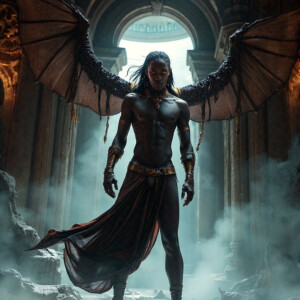 AI-generated hot sexy male demon art — handsome succubus demons with dark wings emerging from the ruins of hell. Dark & Legendary Collection. 240+ images by Jeff Dupler.