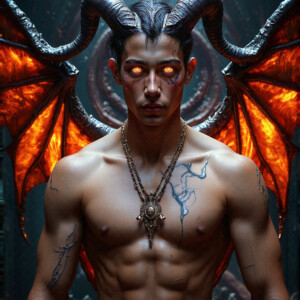 AI-generated hot sexy male demon art — handsome succubus demons with dark wings emerging from the ruins of hell. Dark & Legendary Collection. 240+ images by Jeff Dupler.