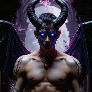 AI-generated hot sexy male demon art — handsome succubus demons with dark wings emerging from the ruins of hell. Dark & Legendary Collection. 240+ images by Jeff Dupler.