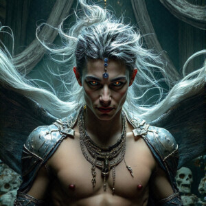 AI-generated hot sexy male demon art — handsome succubus demons with dark wings emerging from the ruins of hell. Dark & Legendary Collection. 240+ images by Jeff Dupler.