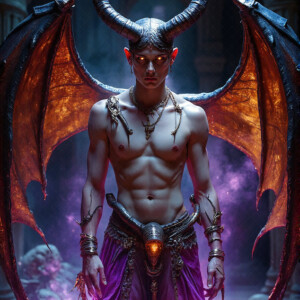 AI-generated hot sexy male demon art — handsome succubus demons with dark wings emerging from the ruins of hell. Dark & Legendary Collection. 240+ images by Jeff Dupler.