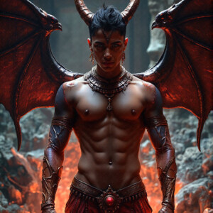 AI-generated hot sexy male demon art — handsome succubus demons with dark wings emerging from the ruins of hell. Dark & Legendary Collection. 240+ images by Jeff Dupler.