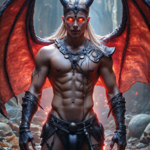 AI-generated hot sexy male demon art — handsome succubus demons with dark wings emerging from the ruins of hell. Dark & Legendary Collection. 240+ images by Jeff Dupler.