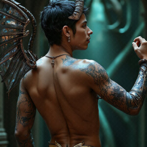 AI-generated hot sexy male demon art — handsome succubus demons with dark wings emerging from the ruins of hell. Dark & Legendary Collection. 240+ images by Jeff Dupler.