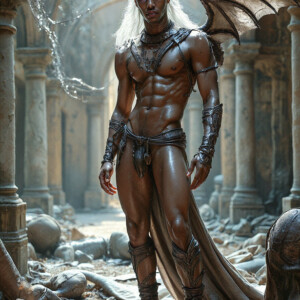 AI-generated hot sexy male demon art — handsome succubus demons with dark wings emerging from the ruins of hell. Dark & Legendary Collection. 240+ images by Jeff Dupler.