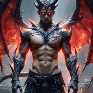 AI-generated hot sexy male demon art — handsome succubus demons with dark wings emerging from the ruins of hell. Dark & Legendary Collection. 240+ images by Jeff Dupler.