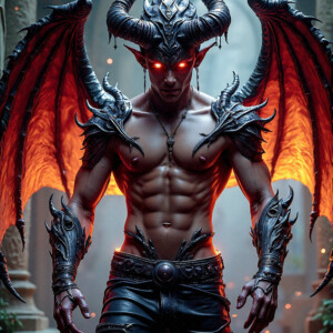 AI-generated hot sexy male demon art — handsome succubus demons with dark wings emerging from the ruins of hell. Dark & Legendary Collection. 240+ images by Jeff Dupler.