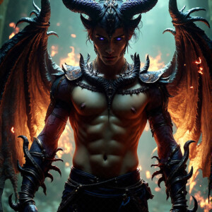 AI-generated hot sexy male demon art — handsome succubus demons with dark wings emerging from the ruins of hell. Dark & Legendary Collection. 240+ images by Jeff Dupler.