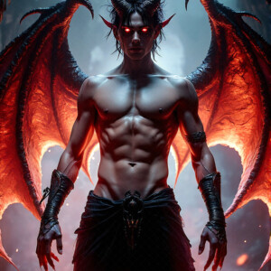 AI-generated hot sexy male demon art — handsome succubus demons with dark wings emerging from the ruins of hell. Dark & Legendary Collection. 240+ images by Jeff Dupler.