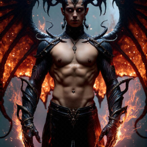 AI-generated hot sexy male demon art — handsome succubus demons with dark wings emerging from the ruins of hell. Dark & Legendary Collection. 240+ images by Jeff Dupler.