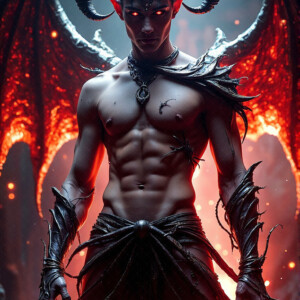 AI-generated hot sexy male demon art — handsome succubus demons with dark wings emerging from the ruins of hell. Dark & Legendary Collection. 240+ images by Jeff Dupler.