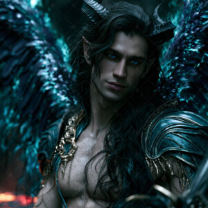 AI-generated hot sexy male demon art handsome succubus demons with dark wings emerging from the ruins of hell. Dark & Legendary Collection. 240+ images by Jeff Dupler.