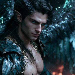 AI-generated hot sexy male demon art handsome succubus demons with dark wings emerging from the ruins of hell. Dark & Legendary Collection. 240+ images by Jeff Dupler.
