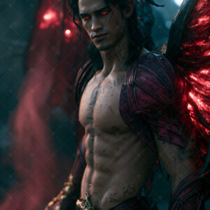 AI-generated hot sexy male demon art handsome succubus demons with dark wings emerging from the ruins of hell. Dark & Legendary Collection. 240+ images by Jeff Dupler.
